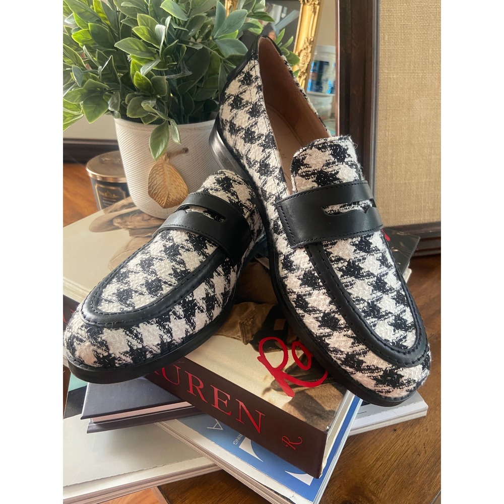 Cole Haan Grand 360 Houndstooth Penny Loafers Black‎ White W28560 Womens 6.5 B